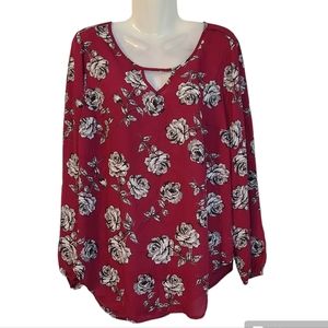 Torrid Georgette Floral Blouse Keyhole Magenta Long Sleeve Women's Size 0 (L 12)